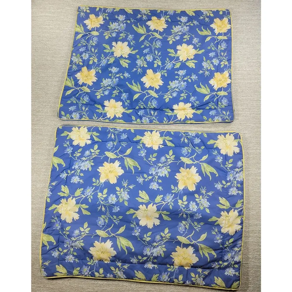 Laura Ashley Cassidy Pillow Shams Standard Blue Yellow Floral Pair Cottagecore